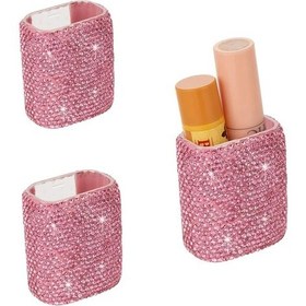 Resim Willowhaven Pembe 2 Adet Elmas Kaplama Ruj Kutusu, Ofis Masaüstü Ve Araç İçin Ruj Tutucu 