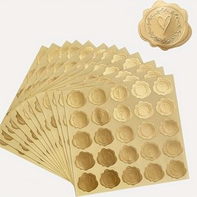 Resim 100 adet Altın Kabartmalı Folyo Teşekkür Mühür Stickerları, Kendinden Yapışkanlı Zarf Mühürleri, Tebrik Kartları, Küçük İşletmeler, Hediye Süslemeleri için - Düzensiz Kalp Şekli 