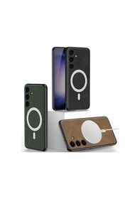 Resim Galaxy Uyumlu S24 Kılıf Magsafe Şarj Özellikli Deri Tasarımlı Silikon 