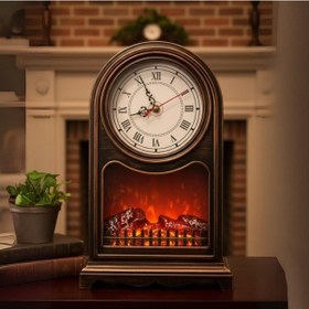 Resim Dekoratif Şömine Saat Led Alevli Elektirkli Pilli Büyük 40cm 