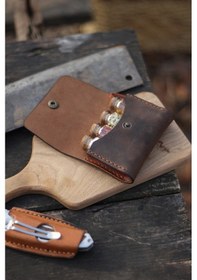 Resim Kişiye İsme Özel Maia Kamp Outdoor Deri Baharatlık Kestane Kahverengi 