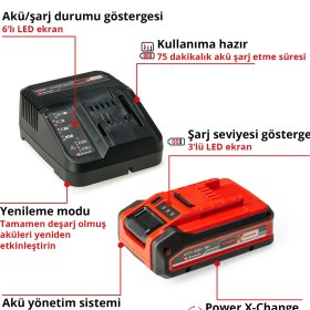 Resim Einhell 4 Ah PLUS Power X-Change Başlangıç Seti (1x 18V 4 Ah akü, 1 x 3A şarj cihazı, 75 dakika şarj süresi, tüm Power X-Change cihazları için uygundur) -4512159 