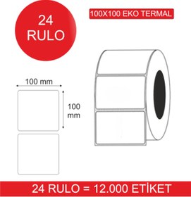 Resim etiket dükkani Eko Termal Barkod Etiketi 100 X 100 ( 24 Rulo ) 500'lü Sarım 