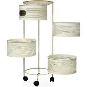 Resim Salda Krem 4 Bölmeli Tekerlekli Sebzelik 4 Katlı Patates Soğan Ra 