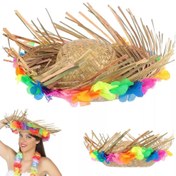 Resim Nessiworld Naturel Renk Püsküllü Örme Hasır Hawaii Luau Aloha Şapka 13x36 cm 
