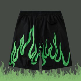 Resim Yeşil Ateşli Siyah Hawaii Şort - XL 