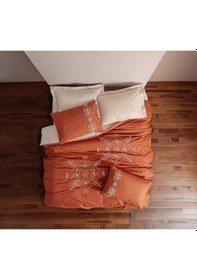 Resim Cotton Box Nakışlı Ranforce Çift Kişilik Nevresim Takımı Tiva Bej 