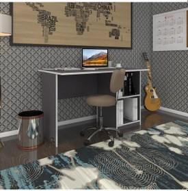 Resim Kenzlife Ofis Masası Miyamoto Gri Sağ 75 130 80 Raflı Dolap Bilgisayar Çalışma Masası 