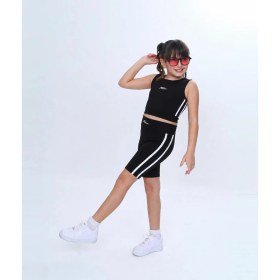 Resim Ay Kids Kız Çocuk Siyah Şerit Detaylı Crop Atlet & Biker Tayt Takımı 1070- 