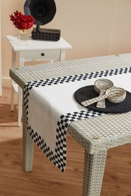 Resim AYSHome Dama Desen Siyah Beyaz Leke Tutmaz Runner 