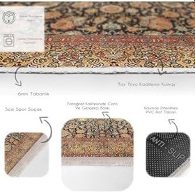 Resim RealHomes Sarı Zemin Uşak Motifli Kilim Desenli Etnik Motifler Vintage Oturma Odası Kaymaz Taban Saçaklı Halı HaliDik-Deluxe-11803, 150 x 150 