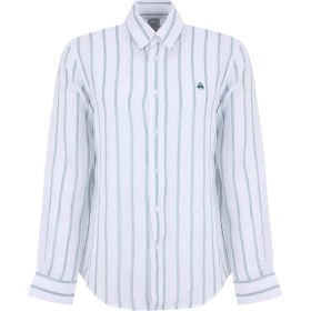 Resim Brooks Brothers Yeşil - Beyaz Erkek Düğmeli Regular Fit Çizgili Gömlek BBSS26MSH013 