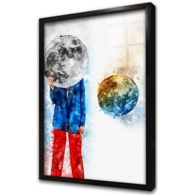 Resim Kadın Ve Gezegenler Çerçeveli Cam Tablo-173539 