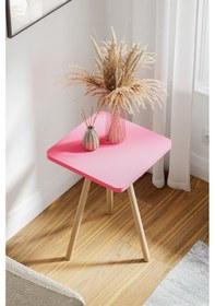 Resim İntergo Kare Tasarımlı Ahşap Ayaklı Tekli Zigon Sehpa Pembe 