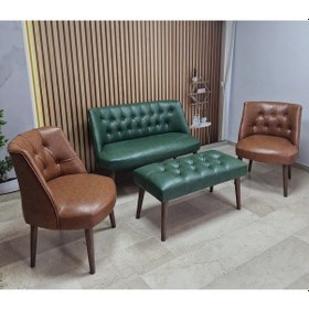 Resim Azra Mobilya Deri Çay Seti Koltuk Takımı+puf Oturma Grubu Cafe Mobilya Ofis-büro Mobilya Balkon Mobilya Yeşil-taba 