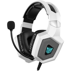 Resim Onıkuma K8 Kablolu E-spor Oyuncu Kulaklığı 50mm Sürücü Ünitesi Bükülebilir Mikrofon Led Işık Efekti Beyaz 