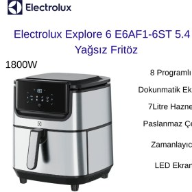 Resim Electrolux 1800W E6AF1 Airfryer 8 Programlı 7 L Sepet Kapasiteli, 5.4 L Kızartma Kapasitesi Sıcak Hava Fritözü + Mutfak Hassas Tartı Hediye 