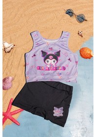 Resim Beniizle Desenli Kız Çocuk Bikini Takım Lila 