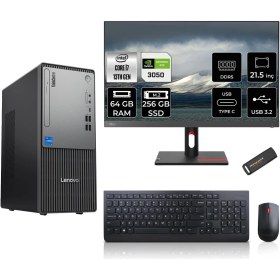 Resim Lenovo Thinkcentre Neo 50T Gen 5 Intel Core I7 13700 64GB 256GB SSD RTX3050/6GB 21.5" Fhd Monitör Freedos Masaüstü Bilgisayar & Per4 USB Bellek 12UB000LTRMNT3331 