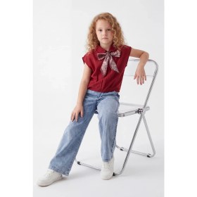 Resim Joy Kids Kız Çocuk Modal Tunik Taş Baskılı Premium Kot Takım (7-10YAŞ) (Bordo) 