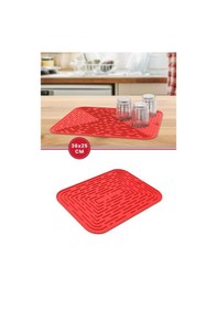 Resim Bulaşık Kurutma Matı, Bulaşıklık - Su Toplamaz Silikon Bulaşık Altlığı Orta Boy 36x25 Cm Kırmızı 