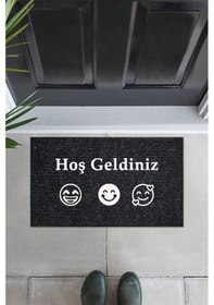 Resim Balkon Ve Iç Dış Kapı Yıkanabilir Nem Alıcı Toz Alıcı Halı Kapı Önü Paspası Türkçe Hoş Geldiniz Siyah 