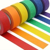 Resim 6'lı Canlı Renkli Maskeleme Bandı Sanat ve El Sanatları için - Kolay Yırtılabilir Kağıt Bant 6 Renkli (Kırmızı, Turuncu, Sarı, Yeşil, Mor) - Parmak İzi Geçirmez 