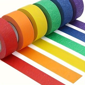 Resim 6'lı Canlı Renkli Maskeleme Bandı Sanat ve El Sanatları için - Kolay Yırtılabilir Kağıt Bant 6 Renkli (Kırmızı, Turuncu, Sarı, Yeşil, Mor) - Parmak İzi Geçirmez 
