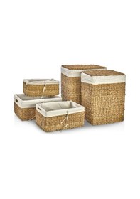 Resim Dekoratif Dikdörtgen Hasır Çamaşır Sepet Sele Düzenleyici 5 Li Hasır 