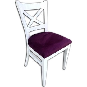 Resim Sandalye Çapraz Model Kayın Retro Ayak Babyface Kumaş Döşeme Parlak Beyaz El Yapım 