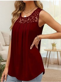 Resim Efnaz Style Kadın Askılı Yuvarlak Yaka Dantel Detaylı Viskon Bluz bordo 