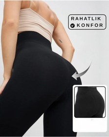 Resim Kadın Yüksek Bel Şardonlu İç Astar Termal Tayt Esnek Fit Kışlık İçlik Spor Tayt siyah 