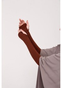 Resim Parmak Geçmeli 45cm Likralı Penye Kolluk 1 Çift Çikolata 