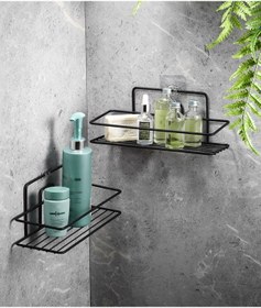 Resim Sas Yapışkanlı Banyo Düzenleyici Şampuanlık Krom 2 Adet Siyah 