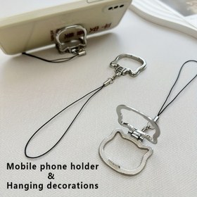 Resim Metal Katlanabilir Yüzük Tutma Telefon Tutacağı Ayarlanabilir Asma İpi ile - Masaüstü Destek için Çinko Alaşım Mobil Standı, Taşınabilir ve Dekoratif Tasarım, Telefon Tutucu 