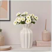 Resim 1 Adet Minimalist Beyaz Seramik Silindir Vazo - Art Deco Tarzı Çizgili Desen, Yüksek Kaliteli Dayanıklı Seramik Kurutulmuş Çiçekler İçin, Düğün Merkez Süsleri & Ev Dekoru - Şık Modern Tasarım, Elektriksiz, Vazo Dekorasyonu, İçi Zengin Estetik, Parlak Yüzey, İç Mimarlar İçin 