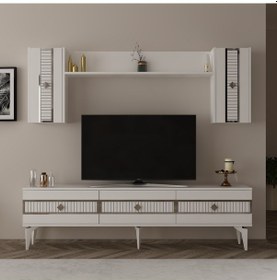 Resim Nora Tv Ünitesi Takımı Beyaz-gümüş 