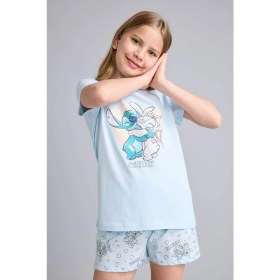 Resim DeFacto Disney Lilo & Stitch Lisanslı Regular Fit 2'li Pijama Açık Mavi Takımı Kız Çocuk E6241A826SM 