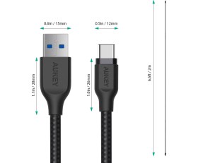Resim Aukey CB-AC2 USB 3.1 USB A To USB C Kablosu Örgülü 2 m - Siyah 