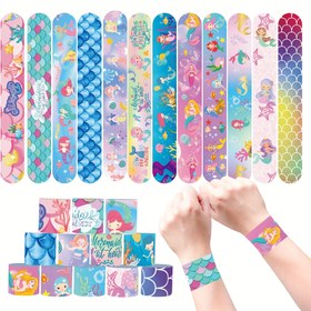 Resim 12 Adet Denizkızı Toka Bileklikleri - Sihirli Denizkızı Tasarımlı, Kuyruk, Deniz Kabuğu, Denizyıldızı - Pastel Okyanus Renkleri (Mavi, Pembe, Mor, Turkuaz, Teal) - Denizkızı Partisi, Akvaryum, Okyanus Temalı Parti Malzemeleri - Çocuk ve Genç Kızlar İçin, Okul Ödülleri, Hazine Kutusu Dolgusu - Kolay Toka Kapatma, Toksik Olmayan Malzeme, Çocuk Hediyeleri 