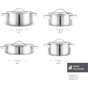 Resim Karaca Power Steel 316+ 3ply Discovery İndüksiyon Tabanlı 8 Parça Çelik Tencere Seti Gümüş 