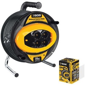 Resim Sgs 2133 20 Metre 3 2,5 Mm² Topraklı Profesyonel Makaralı 4 Prizli Uzatma Kablosu 20 M 