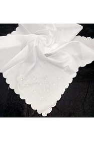 Resim DİLEX Bohça Çeyizlik Bohça Gelin Bohçası Damat Bohçası Saten Beyaz Incili Oyalı 90x90 Ölçüsünde 