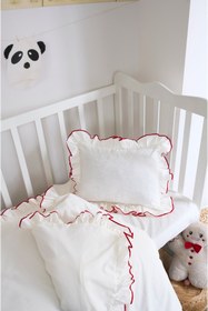 Resim Magnolia Fırfırlı Bebek Nevresim Takımı | 3'lü Set ( Nevresim-Çarşaf-Yastık Kılıfı) | Pamuklu, Kırmızı Biyeli, Yumuşacık | 100 x 150 cm 