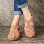 Resim Kahverengi Moda Kadın Yaz Deri Düz Rahat Ayakkabılar Kaymaz Yuvarlak Kafa Loafer'lar Ayakkabı Rahat Kanca Halka Kama Sandalet Artı Kahverengi 