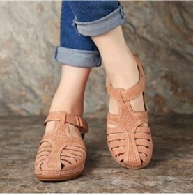 Resim Kahverengi Moda Kadın Yaz Deri Düz Rahat Ayakkabılar Kaymaz Yuvarlak Kafa Loafer'lar Ayakkabı Rahat Kanca Halka Kama Sandalet Artı Kahverengi 