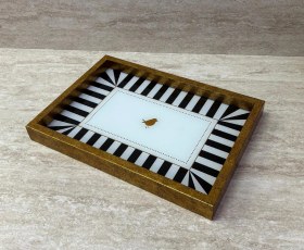 Resim Dekoratif Dijital Cam Baskılı Sunum Tepsisi 32 X 22 Cm Siyah 