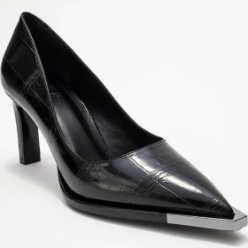 Resim Luvi Shoes Lıora Siyah Baskı Platin Detaylı Kadın Blok Topuklu Topuklu Ayakkabı Siyah 