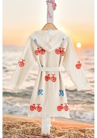 Resim Varol %100 Organik, El İşçiliği Taş Baskı Garson Boy Bornozu - Bisiklet Krem/9-10yas Krem 