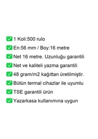 Resim 56x16 Metre Termal Kredi Kartı Ve Yazarkasa Pos Rulosu 500'lü Koli 